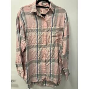 Levi's Woman's Size Small Super soft Pink Gray Flannel Oversized Long